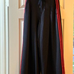 Liverpool Stylish Navy and White Striped pants with a red ribbon stripe